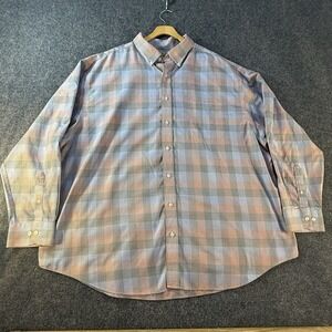 Gold Label Roundtree & Yorke Shirt Mens 3XB Blue Plaid Non-Iron Button Down